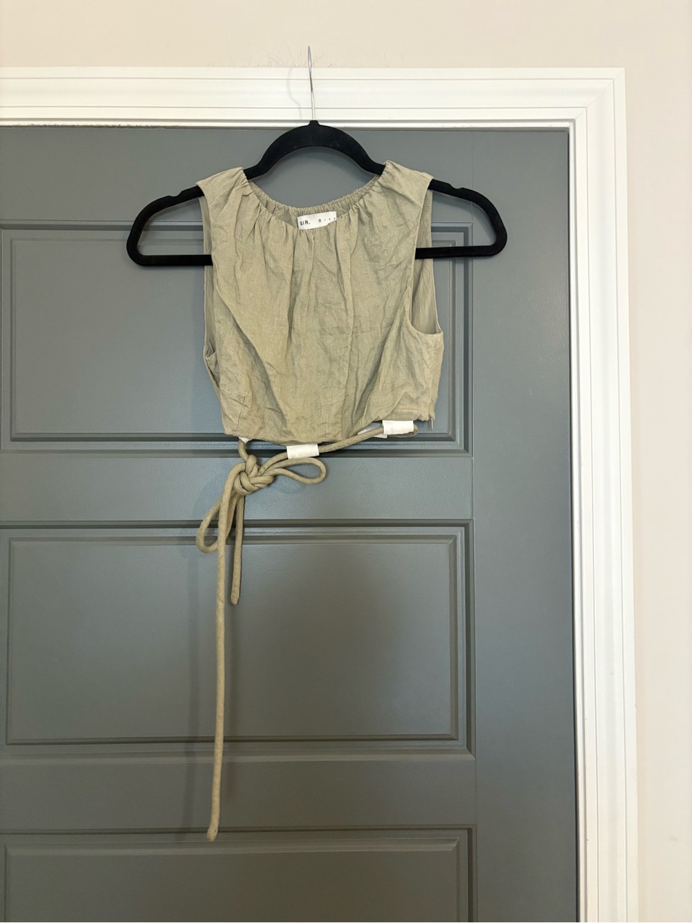SIR. Sage Green Linen Blend Tie Hem Crop Top Size 0